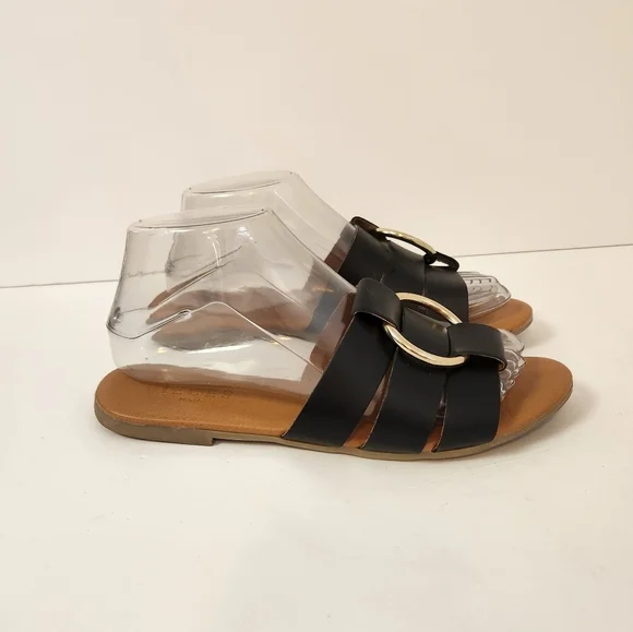 Pieces Vivi Black Leather Sandals Open Toe Slide On Shoes Size 38 7.5 8 Summer - Picture 7 of 13